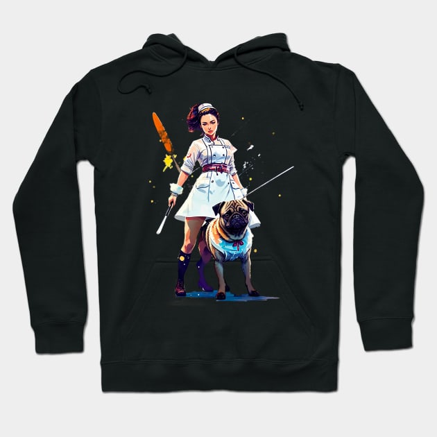 The Brave Nurse and Loyal Pug: Fighting for Justice Hoodie by fur-niche